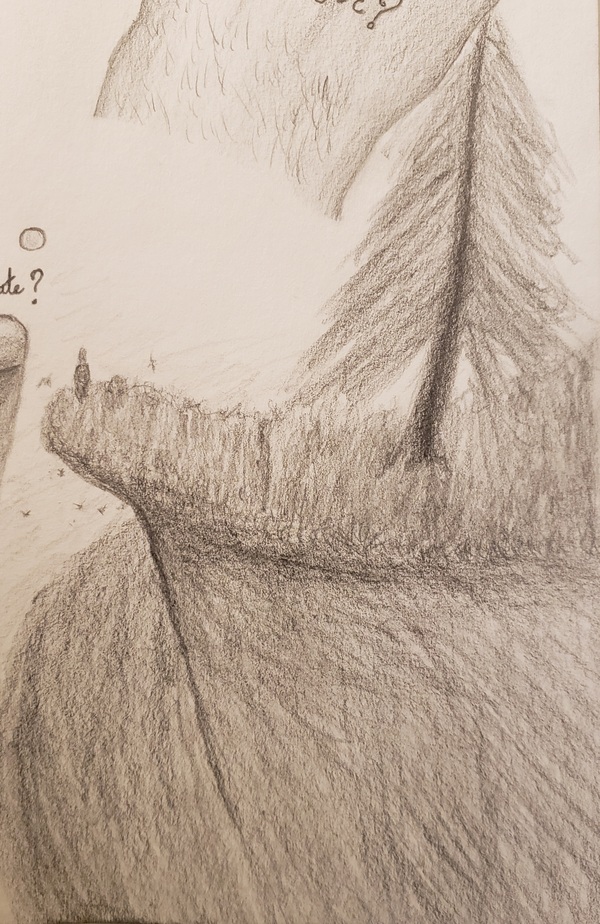 a quick sketch of someone
    on a high cliff overlooking water